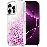 WORLDMOM for iPhone 16 Pro Max Case, Bling Flowing Liquid Floating Sparkle Colorful Glitter Waterfall TPU Clear Phone Case 6.9",Rose Gold