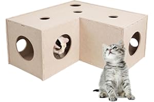 Aberatail Cat Tunnel Hideaway for Indoor Cats - Soft Felt Toy With Interactive Peek Hole, Cave and Cube for Small, Medium, Large Cats