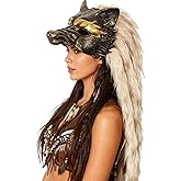 Joukavor Viking Fur Wolf Mask Barbarian Headdress Werewolf Headpiece | Viking Costume Mask Women Men, Tribal Shaman Warrior Knight Caveman Cavewoman Cosplay, Halloween, Masquerade, LARP, Ren Faire