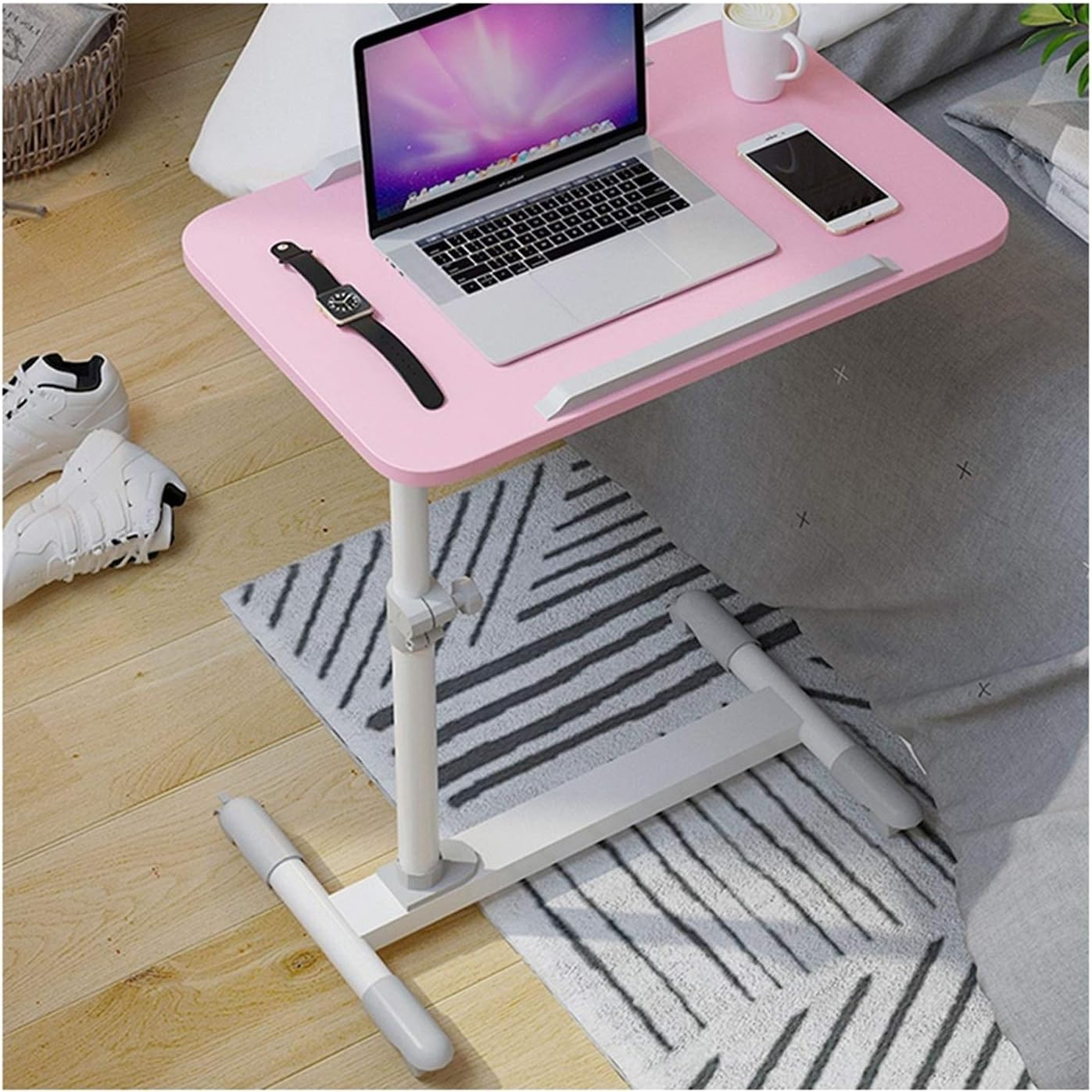 Amazon Com Gyhuji Days Overbed Table Height Adjustable Table Side Table For Bed Sofa Hospital Nursing Reading Eating Color Pink Garden Outdoor