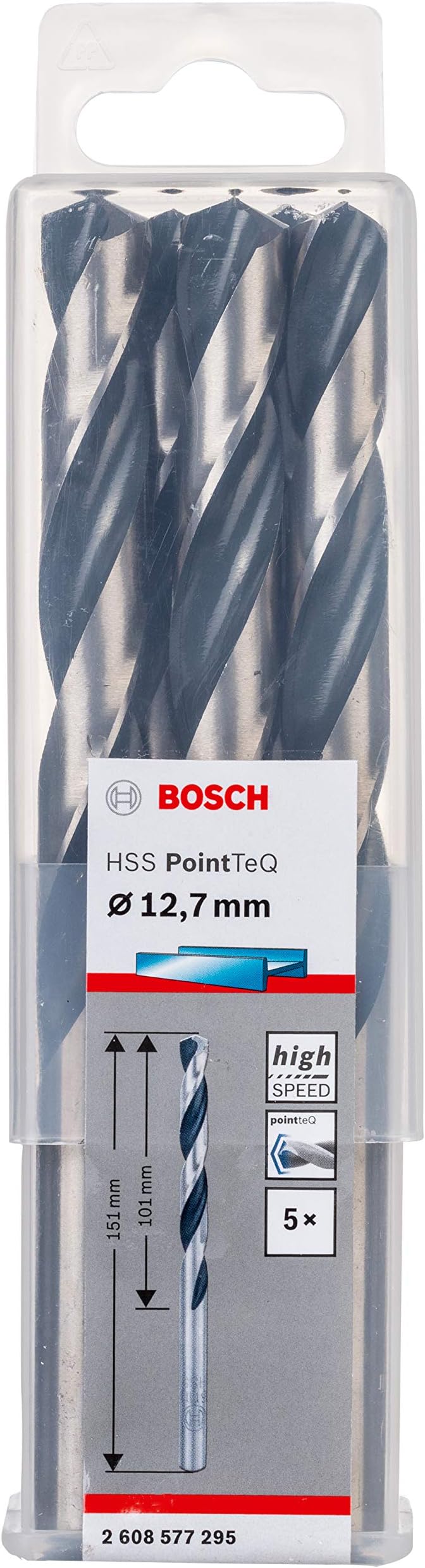 Bosch PointTeQ 5pc HSS Twist Drill Bits Metal 12.7 x 101 x 151 mm