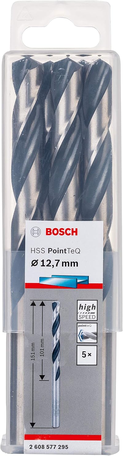 Bosch PointTeQ 5pc HSS Twist Drill Bits Metal 12.7 x 101 x 151 mm