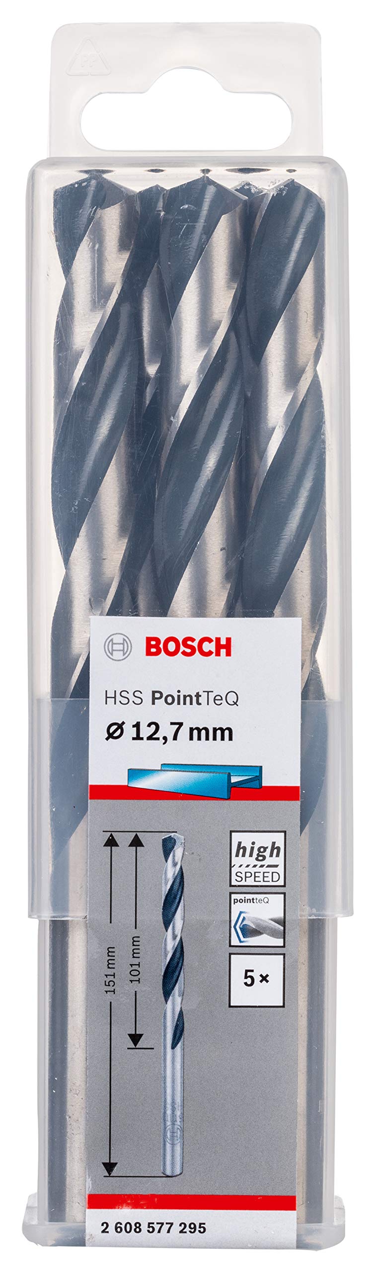 Bosch Professional 5-piece PointTeQ HSS Twist Drill Bit (for Metal, 12.7 x 101 x 151 mm, Drill Driver Accessories)