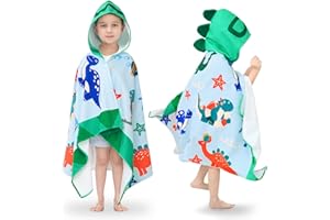 UOMNY Kids Beach Towels-Hooded Towels for Kids,Kids Hooded Bath Towel 30" x 50" for 3-10 Years,Pool Ponchos for Kids with Hood,Boys Beach Towel,Green Dinosaur