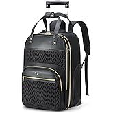 Lekespring Rolling Backpack for Women with Wheels, Rolling Laptop Backpack, Carry On Travel Backpack with Wheels, Underseat Personal Item, 15.6 Inch Work Business Backpack on Wheels, Black