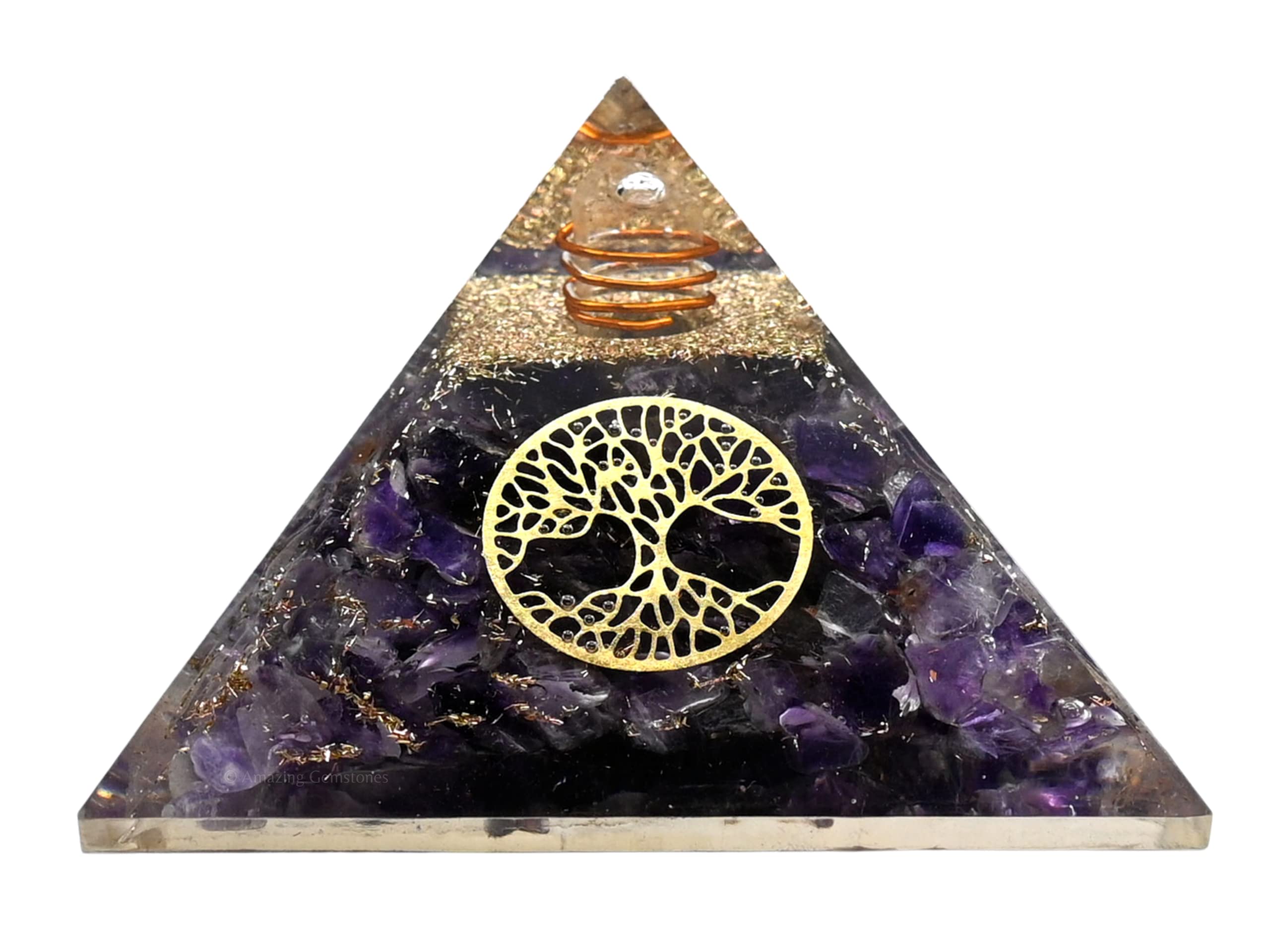 Amazing Gemstone Amethyst Orgone Pyramid for EMF and Negative Energy Protection - Natural Amethyst Crystal Pyramid, Amethyst