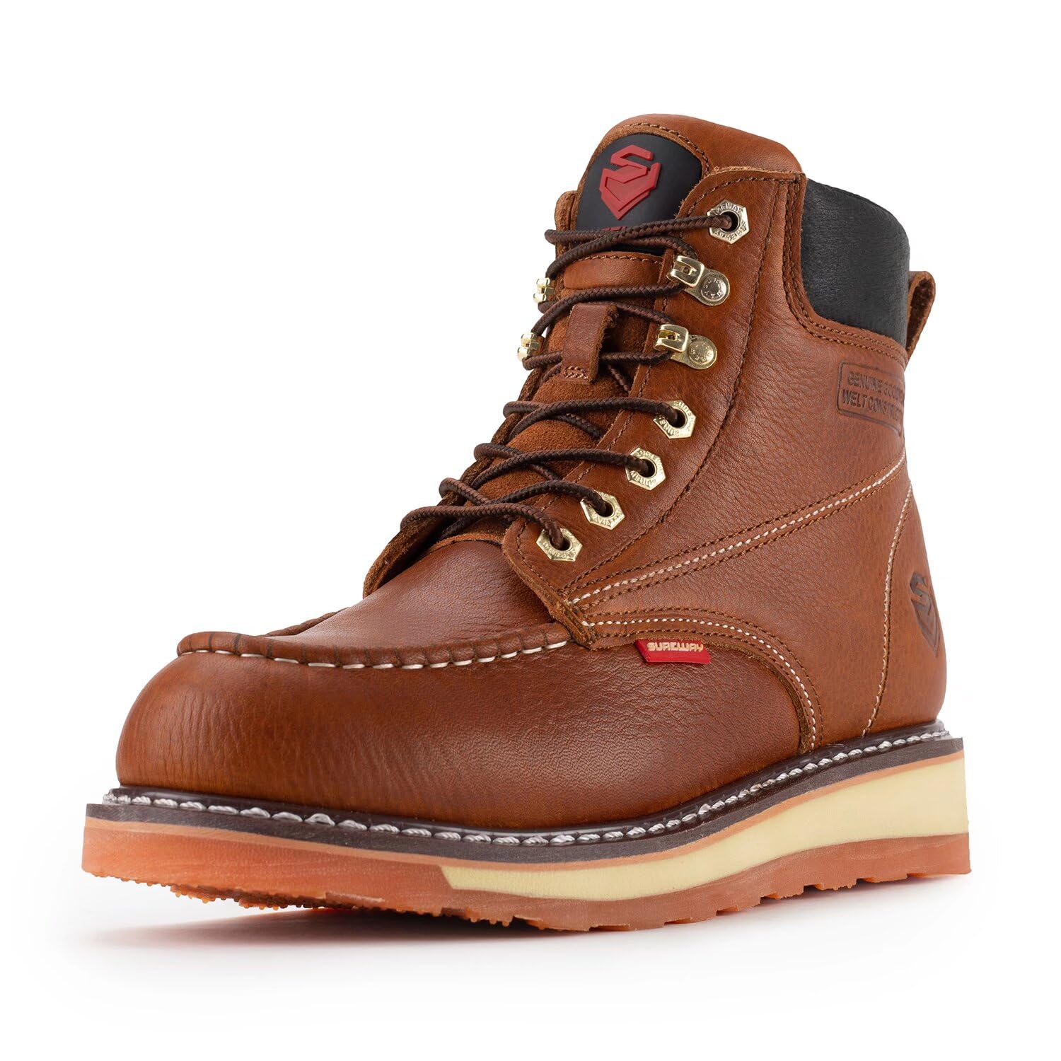 Photo 1 of SUREWAY 6” Mens Heavy Duty Steel/Composite/Soft Toe Work Boots for Men,Goodyear Welt,Extremely Comfortable Durable Proved,Superior Oil/Slip Resistant,Thicker Leather,Wedge Sole,Moc Toe Work