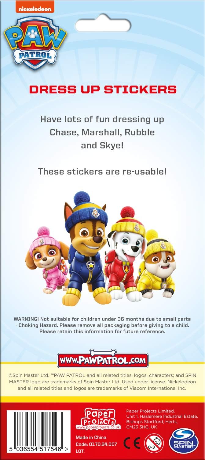 Paper Projects 01.70.06.157 Pat' Patrouille Sparkly Autocollants Réutilisables, Bleu, Petit
