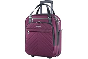 VANKEAN Carry On Underseat 16-inch Multi-functional Underseater Lightweight Overnight Suitcase with Wheels, Roller Case for Men Women Travel Business, Burgundy