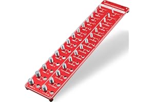 KINOK Nut and Bolt Thread Checker, Bolt Size and Thread Gauge, 14 Standard & 14 Metric Sizes, Wall-Mountable Bolt and Nut Identifier Gauge with Inch and Centimeter Ruler, All-Metal Board (Red)