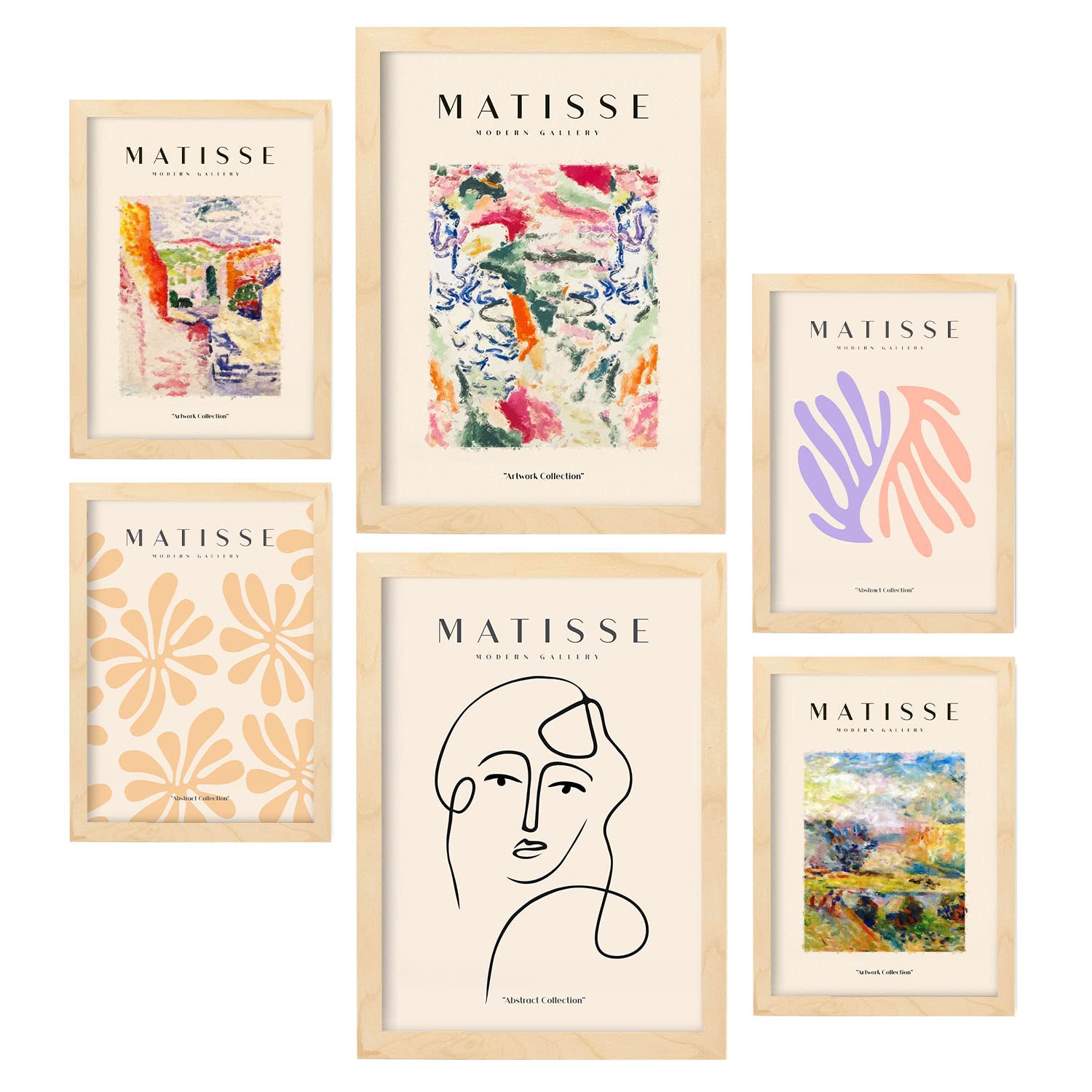 Nacnic Set of 6 Henri Matisse Posters. Scene. Abstract Fauvism Art Gallery Aesthetic Prints for Interior Design and Decoration. Sizes A3 & A4. Wooden Frames.