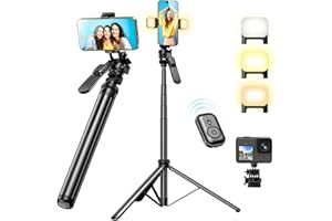 MAPLEPARTY 80" Phone Tripod, Tripod for iPhone & Selfie Stick Tripod Stand with Remote 2 Lights, All-in-1 360° Rotating Portable Travel Phone Tripod Stand for iPhone Cell Phone Android Camera,Black