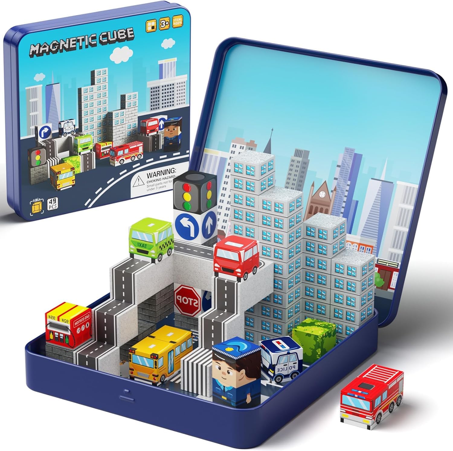 Magnetic Building Blocks City Traffic Set 49 pcs, Children STEM Toys Travel Learning Magnetic Blocks, Toddler Toys for Car & Plane, Birthday Chrimas Gift for Ages 3+ Year Kids