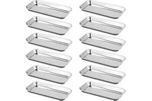 KOHAND 12 Pack 201 Stainless Steel Metal Tray, Metal Surgical Tray, Rectangular Silver Metal Trays for Lab Instrument, 8.8 x 4.6 x 0.79 Inch