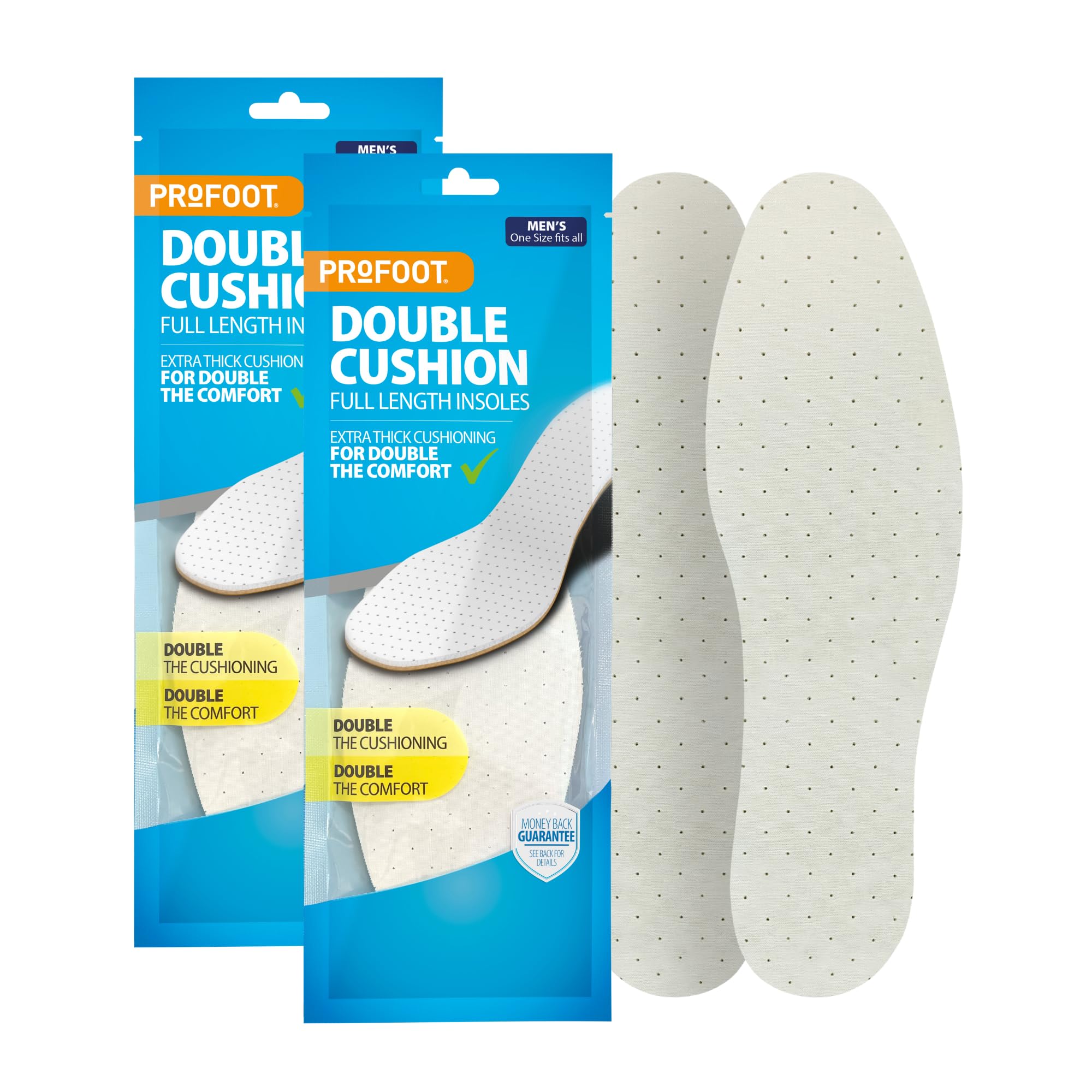 Profoot Double Cushion Insoles - Full Length Insoles for Men - Extra Thick Cushioning - Dual Layer Shoe Inserts - Ideal for Foot Discomfort - One Size Fits All - (2 Pack)