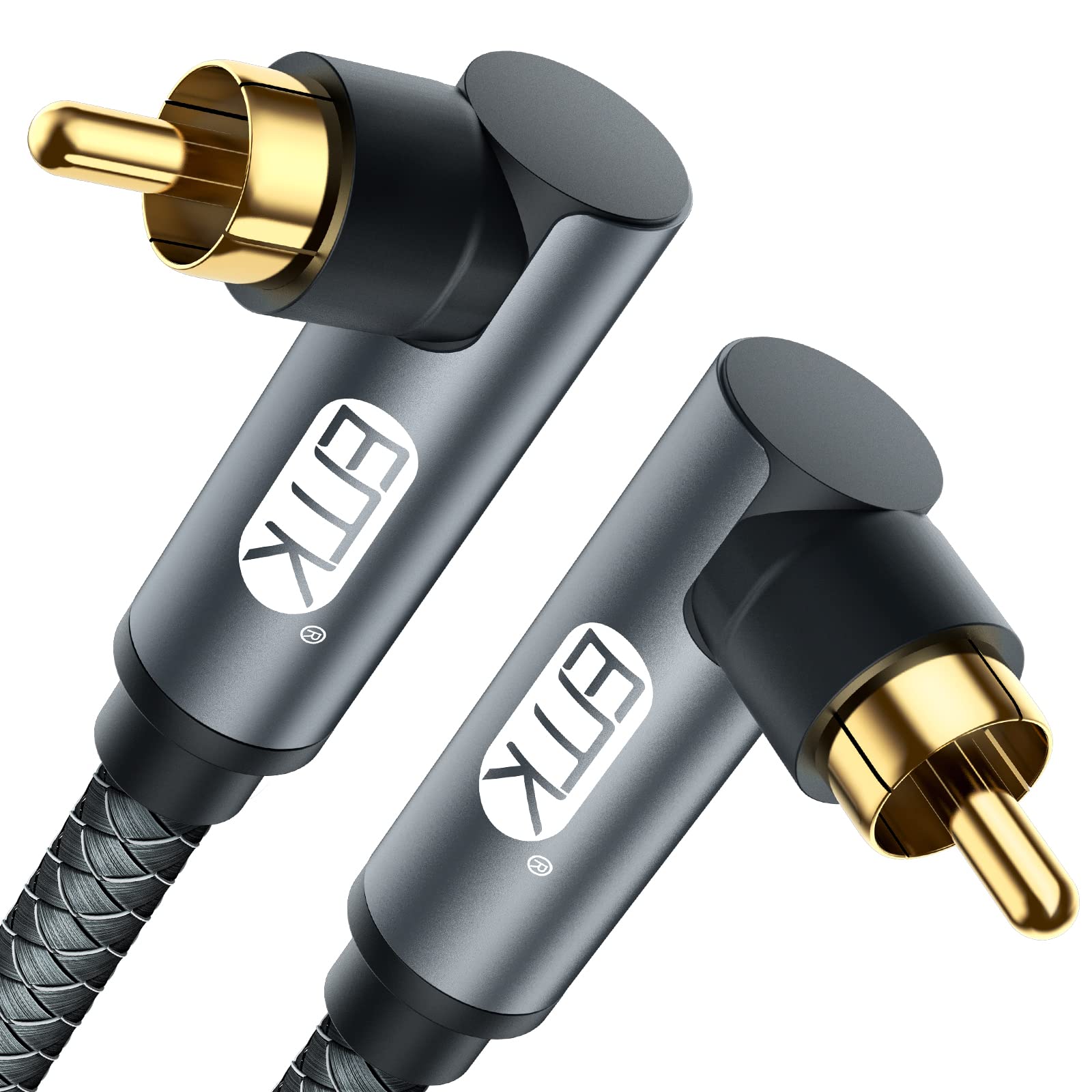 EMK Subwoofer Cable - Digital Audio Coaxial with Gold-Plated RCA Connectors, 90 Degree to 90 Degree, Grey, 1m for Subwoofer, AV Receiver, Amplifier, Home Cinema