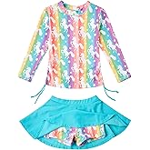 swimsobo Girls Swimsuit Rash Guard Long Sleeve Bathing Suit Two Piece Swimwear Swimming Skirt with Shorts 3-12T