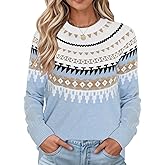 LOMON Womens Casual Lightweight Vintage Fair Isle Sweater Raglan Sleeve Crew Neck Knitted Pullover Comfy Warm Fall Tops
