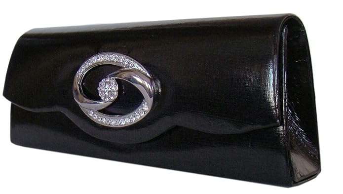 DIVA-MODE Damen Kunstleder Tasche Partytasche Handtasche Lack-Optik Schultertasche Handbag Schwarz 27x11 cm