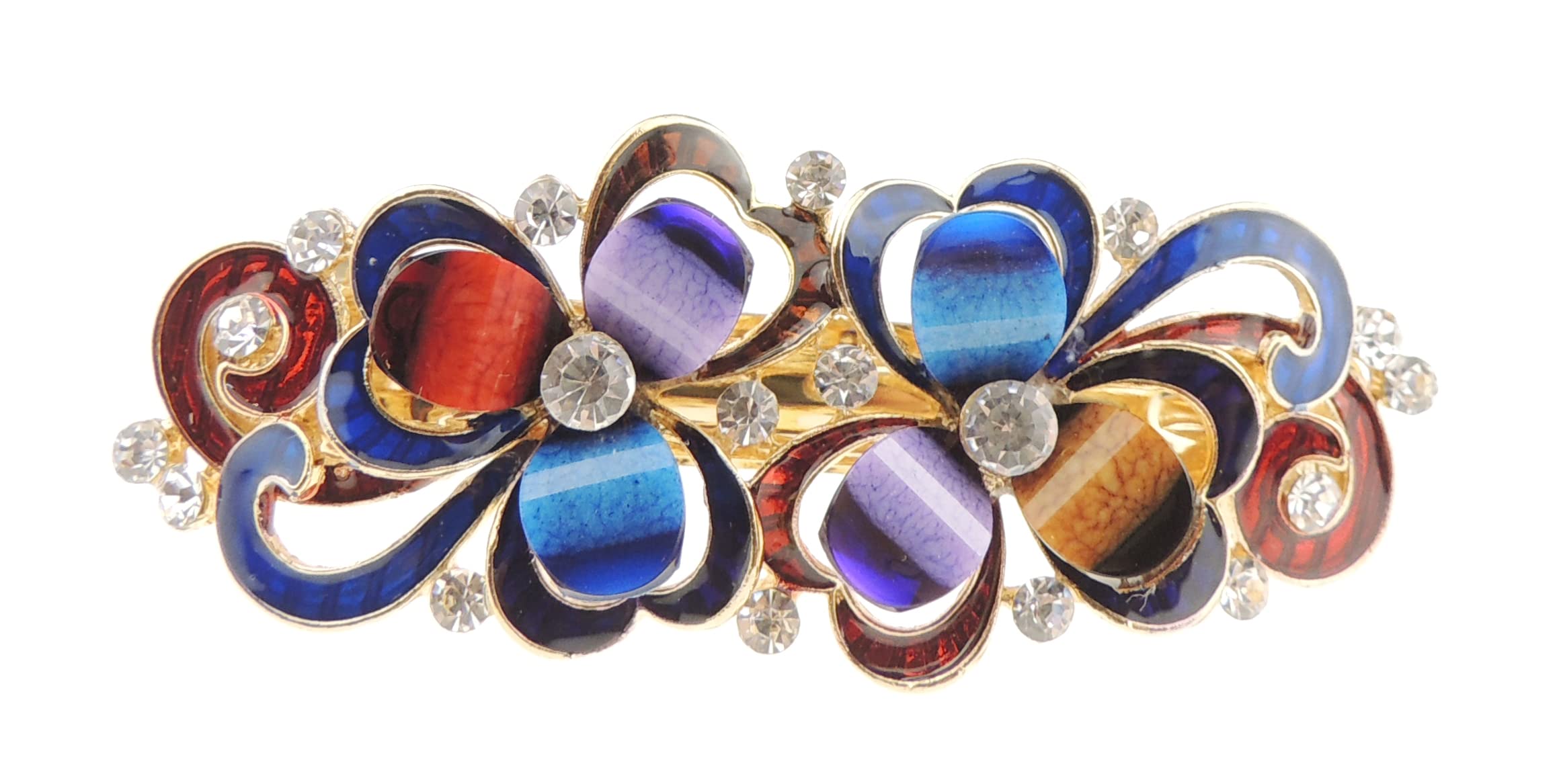 Womens Girls Crystal Rhinestone Diamante Wedding Birthday Party Evening Ponytail Fine Medium Hair Accessories Occasion Barrette Hairpin Grip French Spring Clip Enamel Two Flowers (Multicoloured)