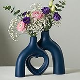 Liotww Snuggle Hollow Decorative Ceramic Vase, 8.3 Inch Hug Donut Modern Nordic Boho Style Vases for Aesthetic Home Decor, Anthropologie Living Room Shelf Coffee Table Décor (Navy Blue)