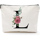 Initial A-Z Personalized Letter Makeup Bag, Monogrammed Bridesmaid Gifts/Presents Cosmetic Bag, Portable Stationery Storage Organizer Pouch, Friendship Love Travel Makeup Bags