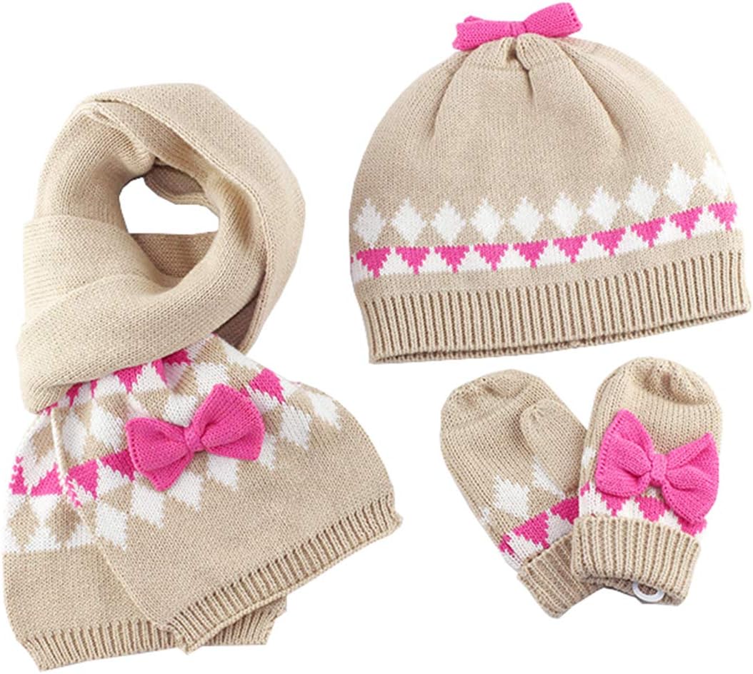 Little Girls Baby Winter Warm Thick Hat+Scarf+Gloves 3 Pieces Set (1-4Years)