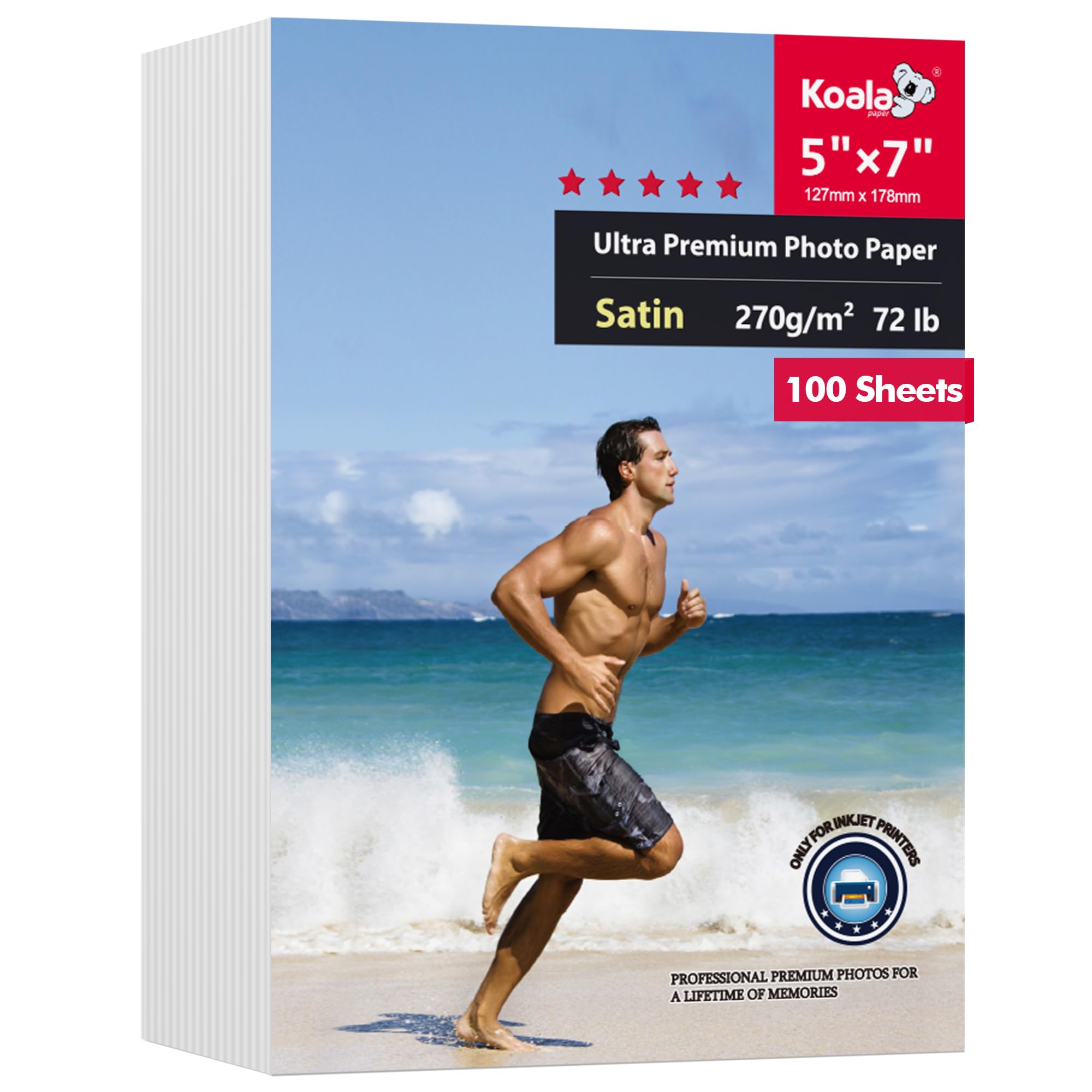 Photo 1 of Koala Ultra Premium Photo Paper 5X7 In Satin Photo Printer Paper for Inkjet Printer Water-Resistant Semi Gloss 100 Sheets 72lb