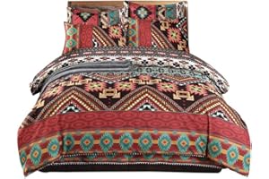 EROSEBRIDAL Boho Duvet Cover Set King,Colorful Bohemian Theme Comforter Cover Chic Printed Soft Microfiber Southwest Style bedding Set,Bohemia Striped Exotic Patterns Design Bedspread Cover with Zipper Closure