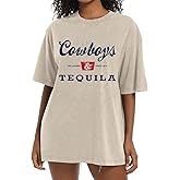 KEEVICI Western Cowboy Shirts for Women Vintage Cowgirl Shirt Rodeo Graphic Tees Country Concert Tops Cotton Acid Wash Tshirt
