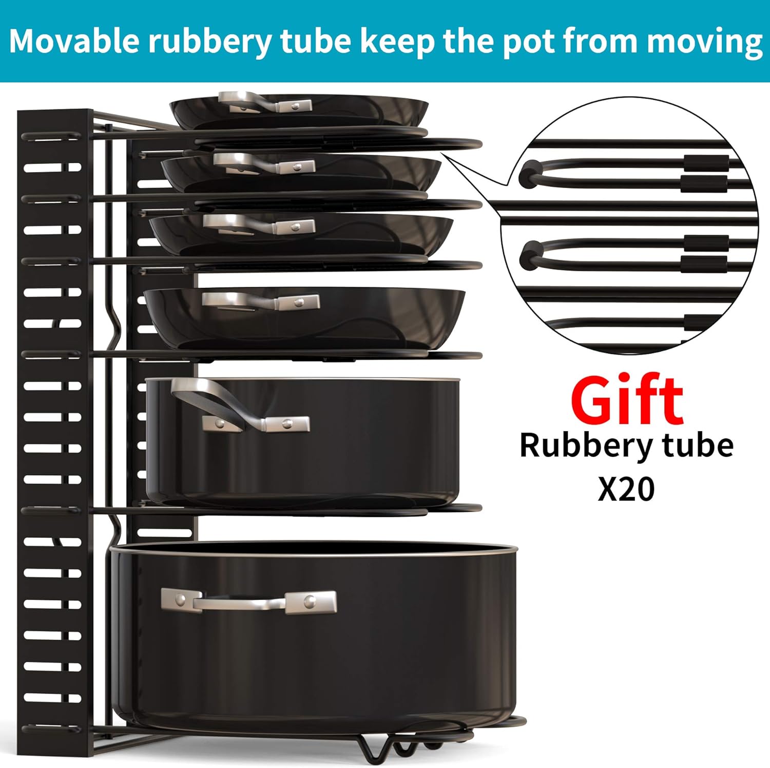 Vdomus Pot Rack Organizer with 3 DIY Methods, Black Metal Kitchen 8+ Pots Holder, Height and Position are Adjustable Cabinet Pantry Pot Lid Holder (Upgraded): Kitchen & Dining