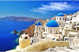 CHENGQISM Jigsaw Puzzles 1000 Pieces Puzzles for Adults Dreamy Aegean Sea Puzzles Greece Santorini Landscape Puzzle Natural Scene Hard Puzzles for Adults Teens Kids Interactive Toy Brain Teaser