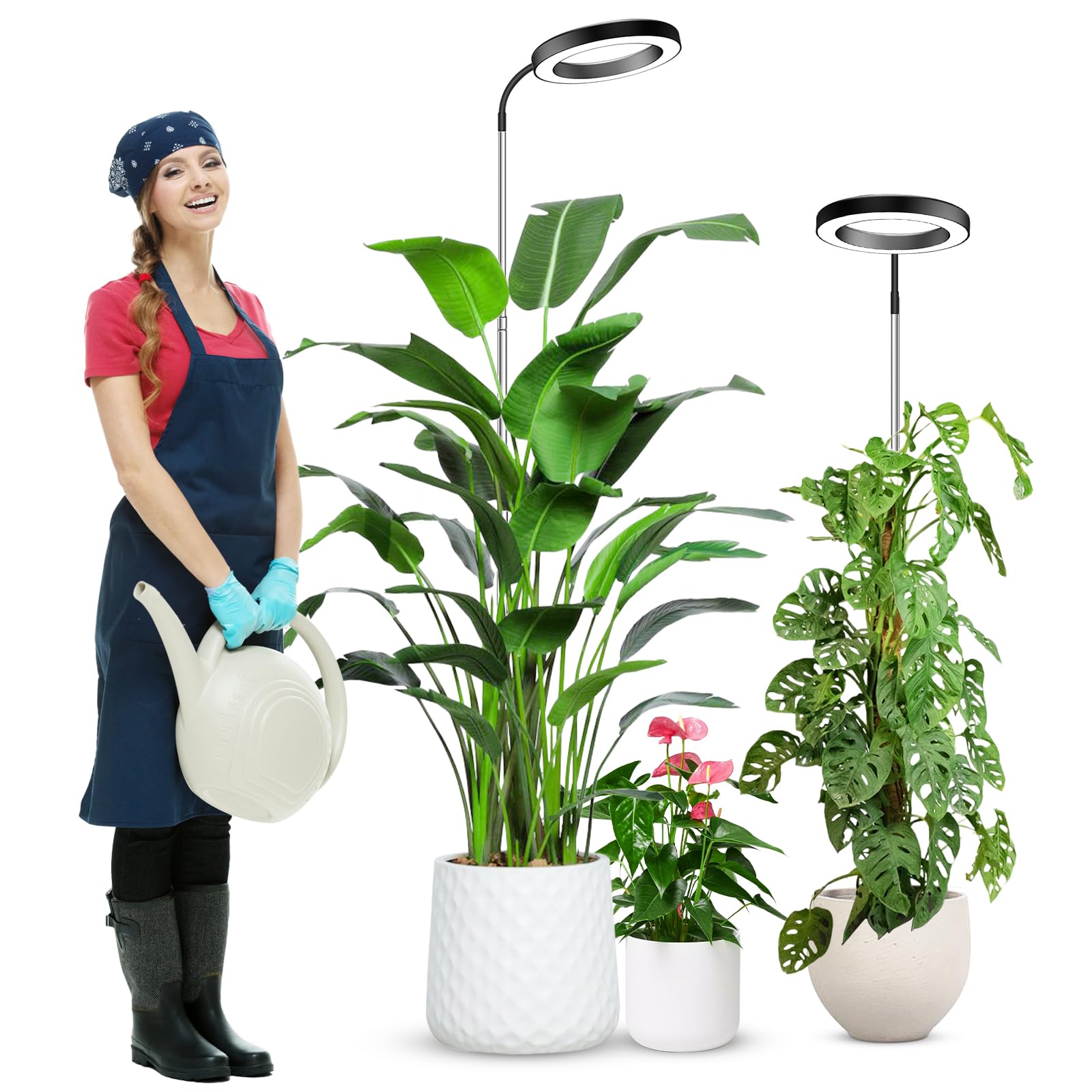 wolezek 80 LEDs Grow Light, 65in Grow Lights for Indoor Plants Full Spectrum, 3 Colors Plant Lights Indoor with 360°Gooseneck, 6/12/16H Timer, 5 Brightness, Height Adjustable, Black Pair