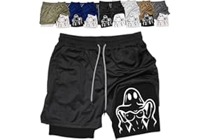 Siirigo Shorts Men, Mens Cute Ghost Sexy Boobs Graphic Print Quick Dry Gym Performance Athletic Running Shorts(Black b,M)