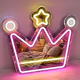 LEDLampsWorld Crown Neon Sign-Pink Mirror LED Sign, 13.7"X 15.7" USB Powered Mirror Neon Signs, Dimmable LED Vanity Light Bedroom Decor Christmas Gift for Teen Girls & Kids(Pink&Yellow&White)