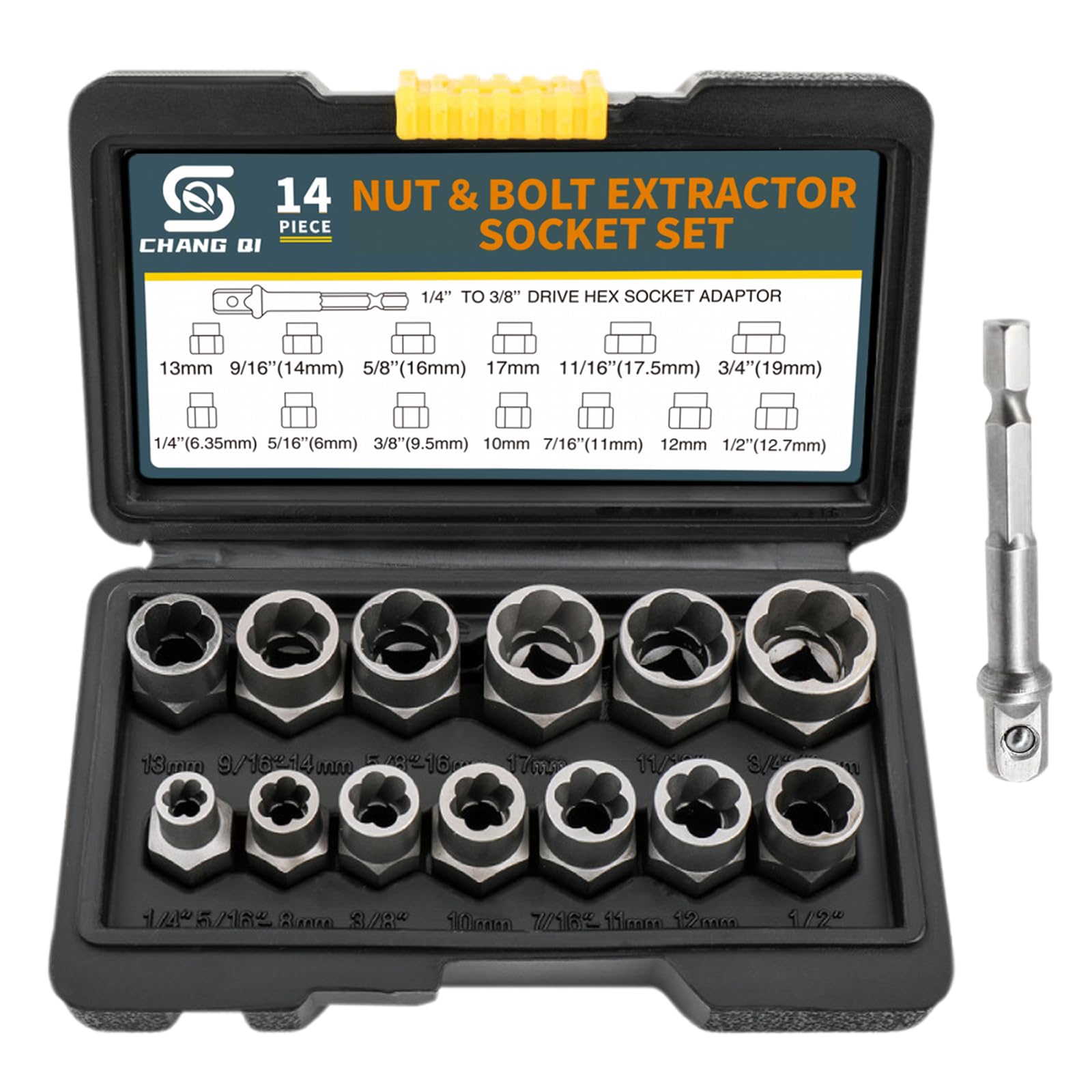 Bolt Extractor Set-14pcs, Impact Bolt & Nut Remover Set,Screw Bolt Nuts Extractor Socket Set,Stripped Lug Nut Remover,Extraction Set for Removing Damaged,Rusted,Rounded-Off Bolts