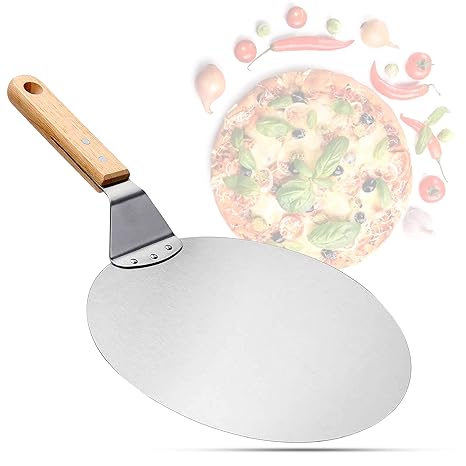 Elfive Pizzaschaufel aus Edelstahl mit Holzgriff, Pizzaschieber für Pizzastein, Brotschieber, Tortenheber, Pizzaheber
