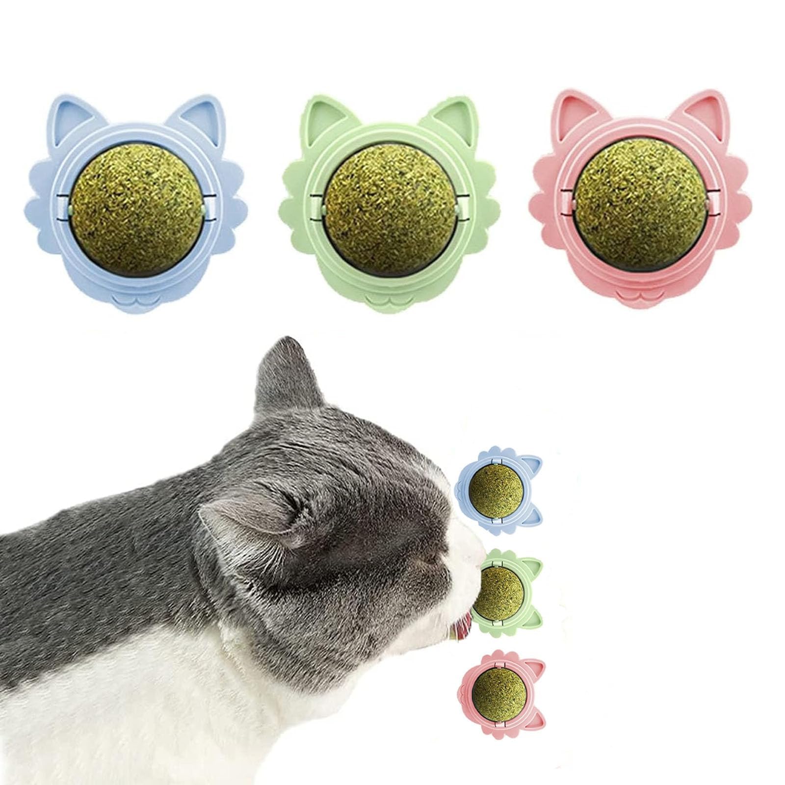 QXCFTW 3Pcs Catnip Balls, Cat Nip, Catnip Roller Ball for Wall Cat Nip Toys for Indoor Cats Aadult Teeth Cleaning Dental Kitten Toy