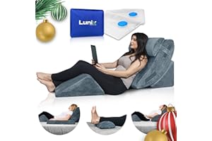 Lunix 4pcs Orthopedic Bed Wedge Pillow Set, Post Surgery Memory Foam for Back, Knee, Leg Pain Relief, Sitting Pillow for Sleeping, Acid Reflux, GERD, with Hot Cold Pack, 100% Navy