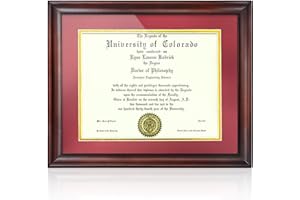 ASmileIndeep 8.5x11 Diploma Frame with Mat, Degree Frame Display 11x14 Certificate Document Picture without Mat, Mahogany Solid Wood Degree Frame with Red Mat and HD Plexiglass (NOT Glass)