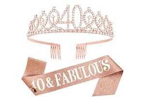 40th Birthday Sash and Birthday Crown, birthday sash Rhinestone Tiara Set for Women Girls, 40 & Fabulous Sash for 40th Decor