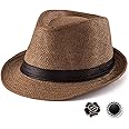LADYBRO Straw Trilby Fedora Hat for Men 1920s Short Brim Wool Felt Panama Cap 7 1/4