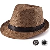 LADYBRO Straw Trilby Fedora Hat for Men 1920s Short Brim Wool Felt Panama Cap 7 1/4