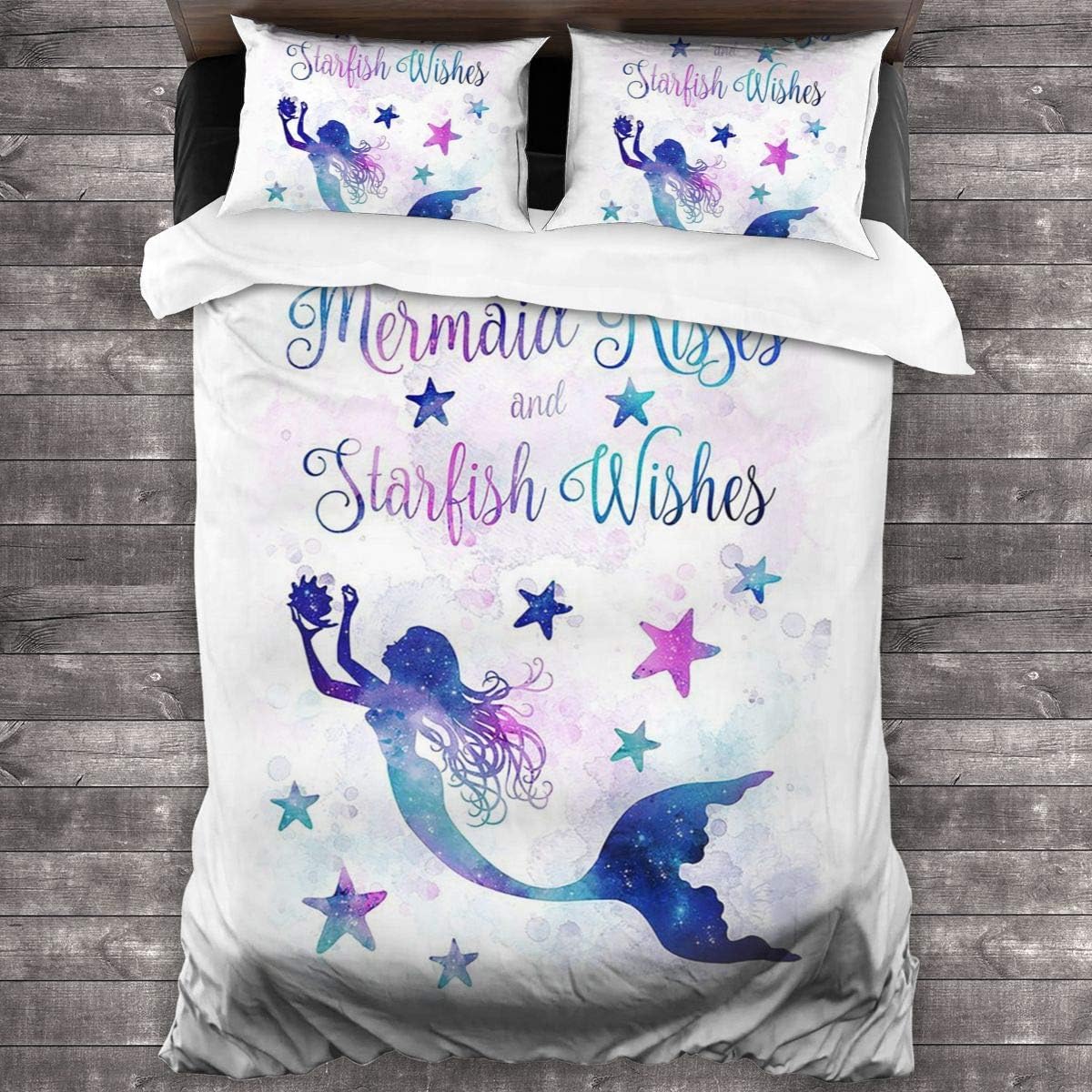 BLIOWL Duvet Cover (Full)- 3 Piece Mermaid Kisses Starfish Wishes Contemporary Quilt Set with Two Standard Pillow Shams