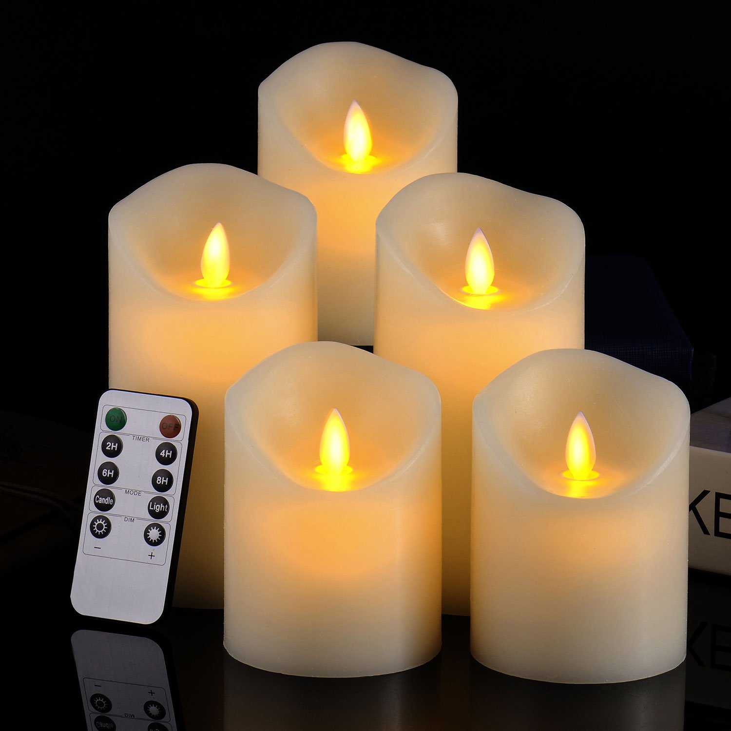 Pandaing Set of 5 Realistic Moving Flame Real Wax Flameless Candles with 10Key eBay
