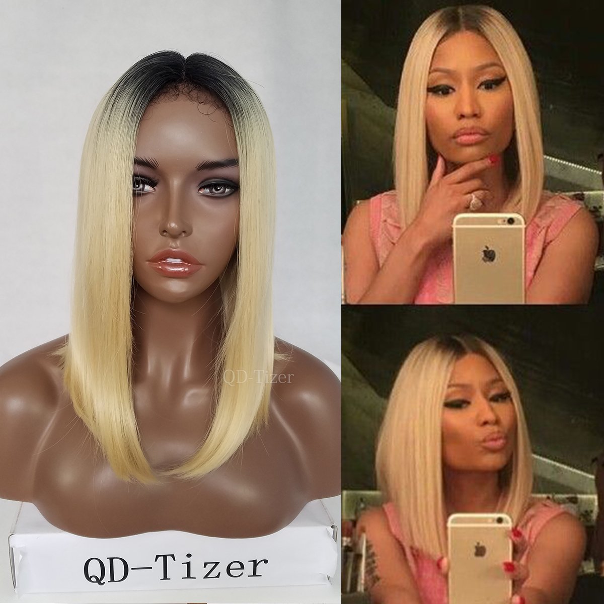qd tizer kurz Bob Perücken für Frauen Lace Front Perücke blond Ombre Schwarz Wurzeln Hitzeresistente Synthetik Lace Front Perücke 35 6 cm Amazon Beauty