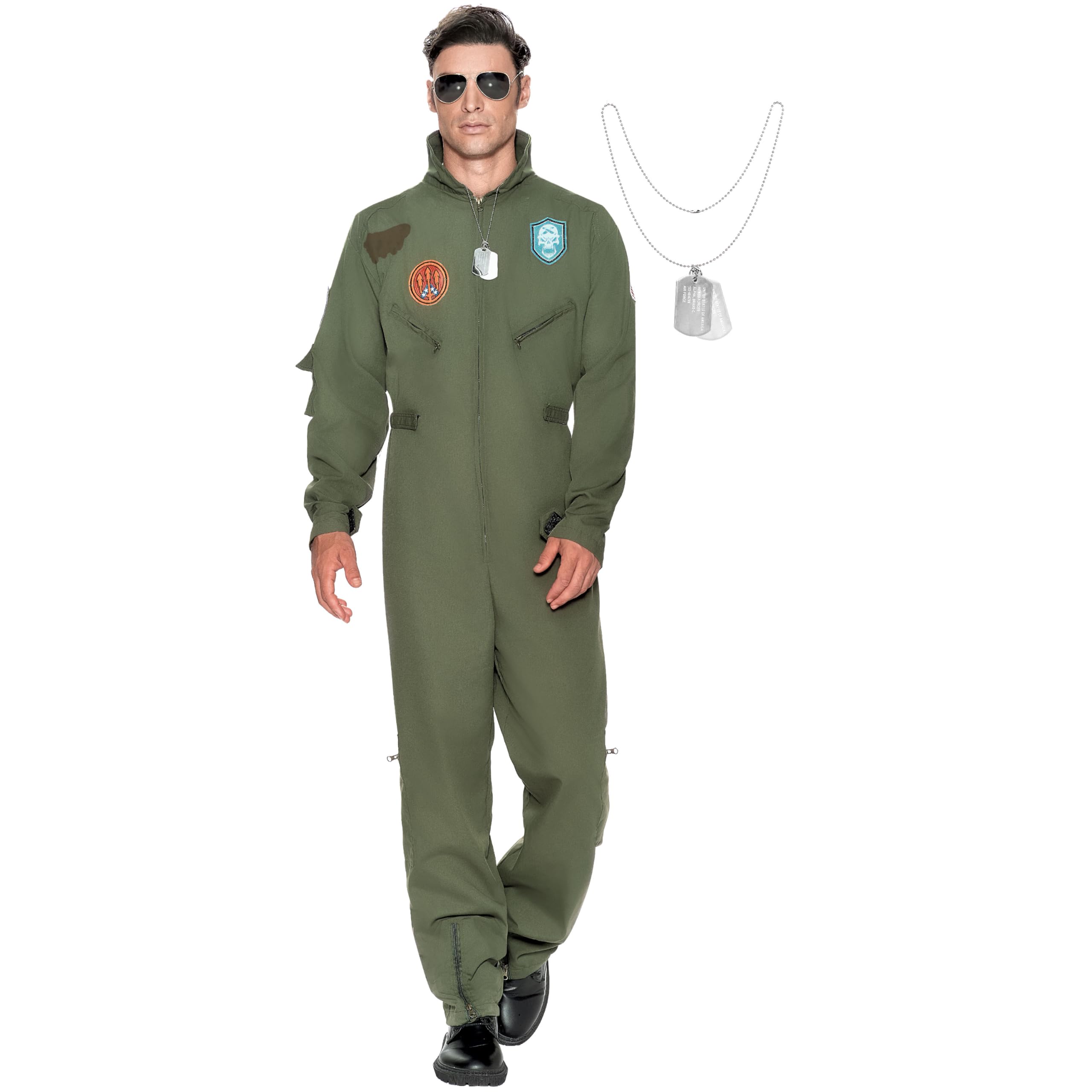 Spooktacular Creations Men’s Flight Pilot Adult Costume with Accessory for Halloween Party (Large, Gray)