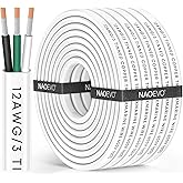 NAOEVO 12 Gauge Marine Wire, 12/3 Triplex Marine Electrical Cable, Waterproof/Insulated PVC/Oxygen-Free Tinned Copper 12 AWG Wire for Boat, Automotive, RV, Solar, LED, Trolling Motor (30FT)