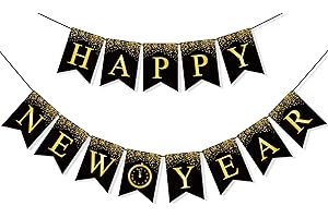 Uniwish Happy New Year Banner Black and Gold New Years Decorations 2025 New Years Eve Party Supplies Outdoor Indoor Home Wall Decor