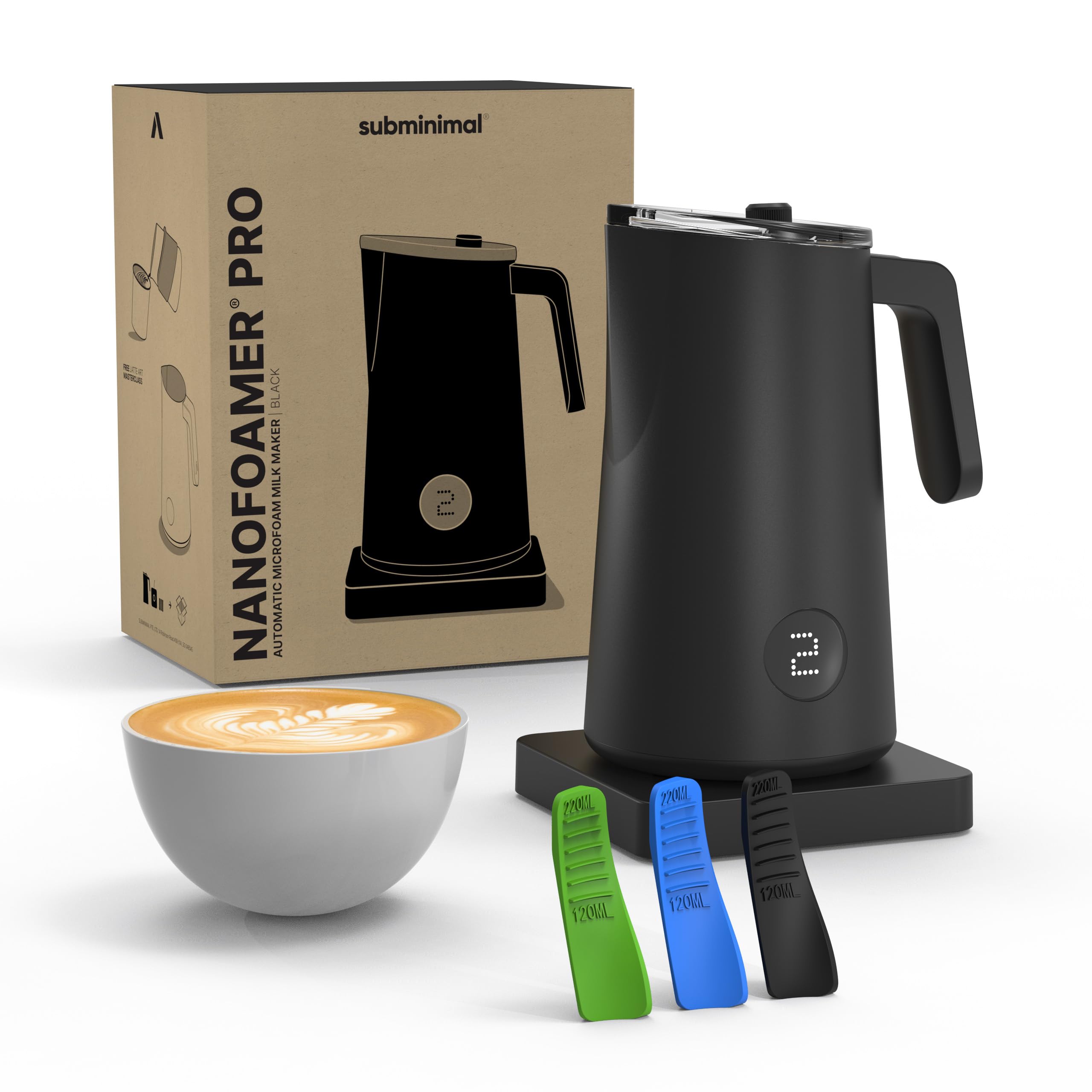 Subminimal NanoFoamer Milk Foamer Pro Gen-2 – Revolutionary Hands-Free Microfoam Maker for Cafe-Quality Foam, Coffee Bar Accessories for Dairy & Plant-Based Milk – US Plug Type